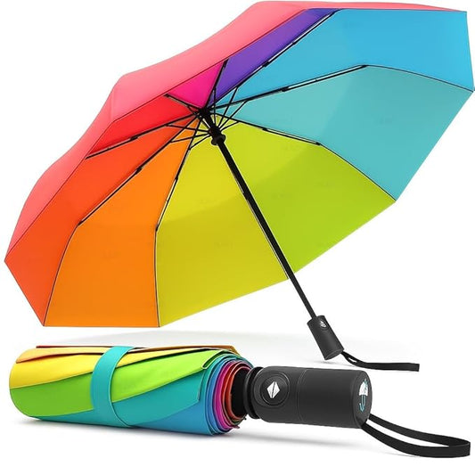 3-Fold Rainbow Umbrella – Auto Open & Close | Wind & Rain Resistant