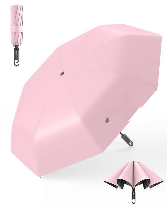 All Color-Lock 3-Fold Umbrella with Carabiner Handle – Compact, Auto Open & UV Protected