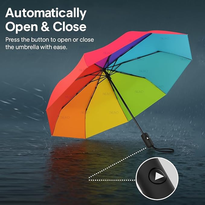 3-Fold Rainbow Umbrella – Auto Open & Close | Wind & Rain Resistant