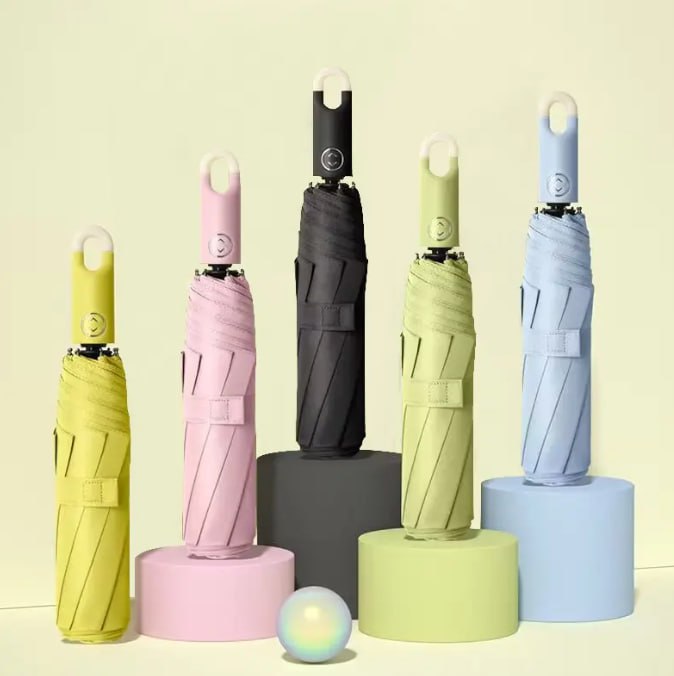 All Color-Lock 3-Fold Umbrella with Carabiner Handle – Compact, Auto Open & UV Protected