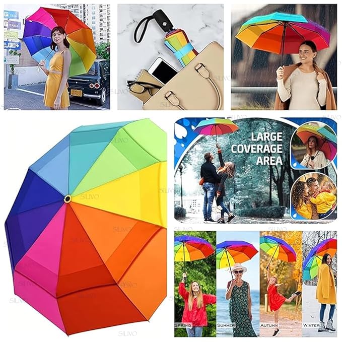 3-Fold Rainbow Umbrella – Auto Open & Close | Wind & Rain Resistant