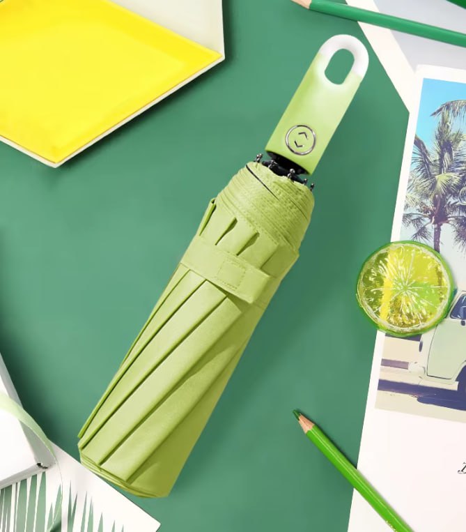 All Color-Lock 3-Fold Umbrella with Carabiner Handle – Compact, Auto Open & UV Protected