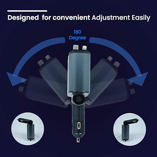 4-in-1 Retractable Super Fast Car Charger | 120W | Type-C & iPhone Compatible