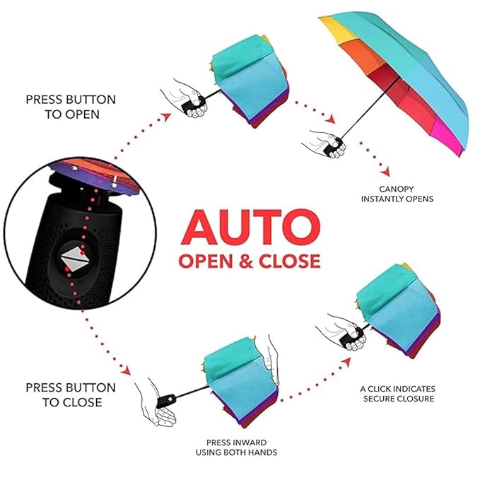 3-Fold Rainbow Umbrella – Auto Open & Close | Wind & Rain Resistant